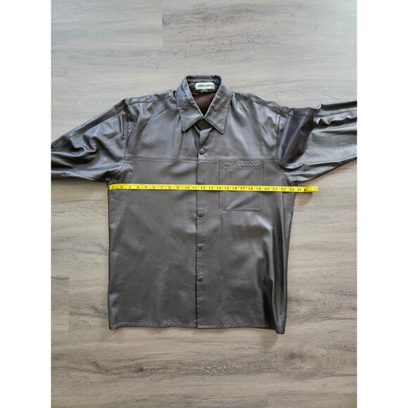 Claude Lamont Men's Dark Brown Leather Snap Button Shirt Size Medium - Picture 10 of 11